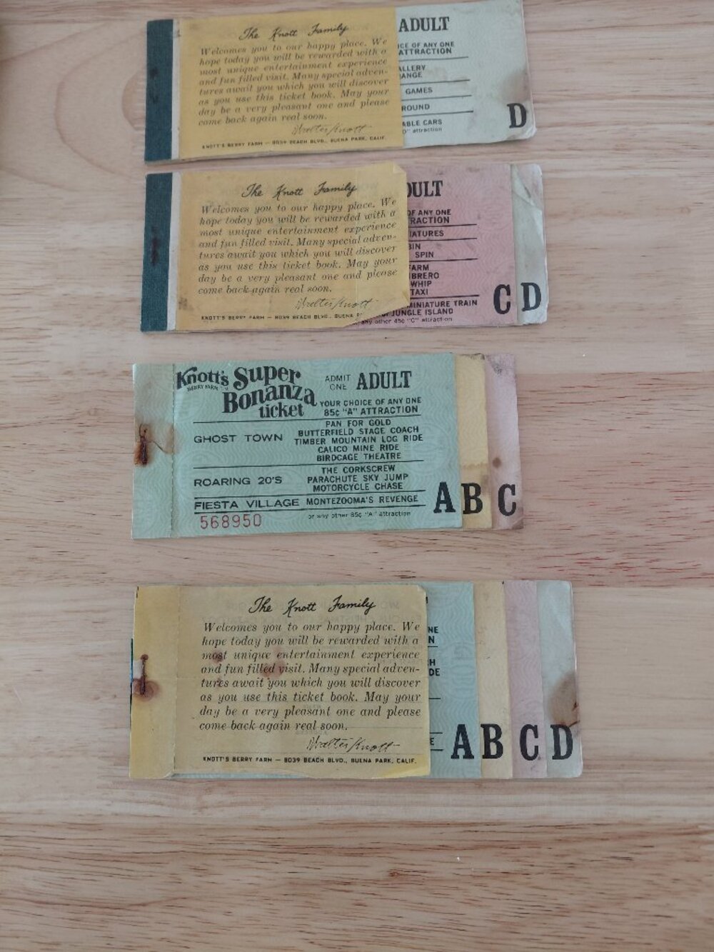 Knott's Berry Farm Late 1960's - Early 1980's Tickets